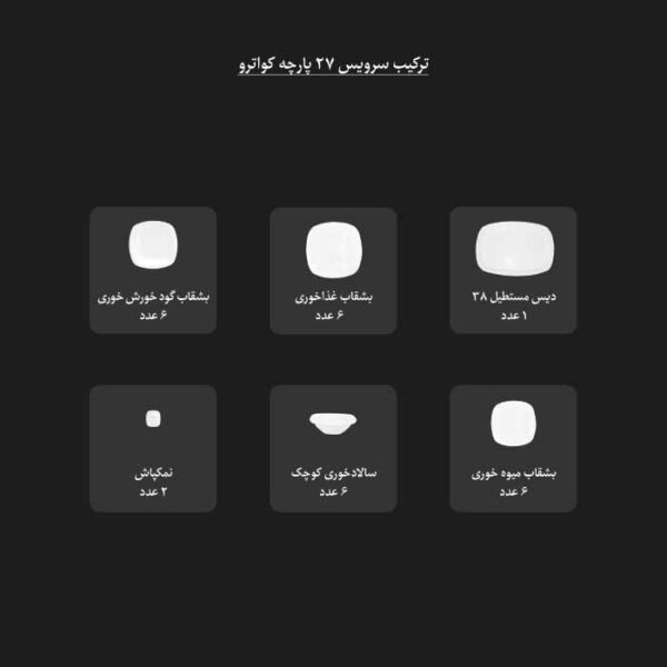 سرویس غذاخوری 27 پارچه چینی زرین ایران سری کواترو طرح سلنا زرد