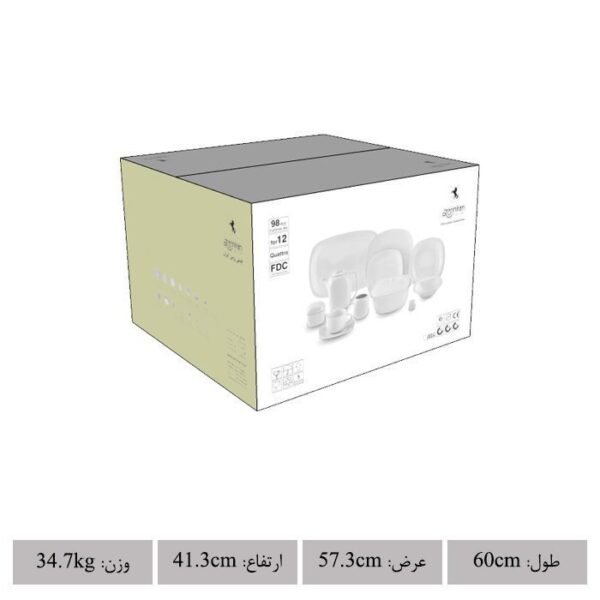 سرویس غذاخوری 98 پارچه چینی زرین ایران سری کواترو طرح لورن پلاتینی