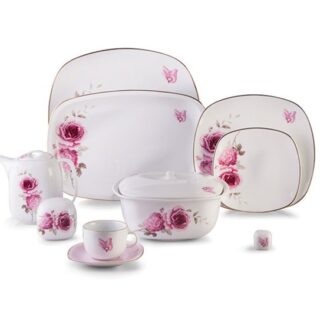 سرویس غذاخوری 98 پارچه چینی زرین ایران سری کواترو طرح رزفلاور