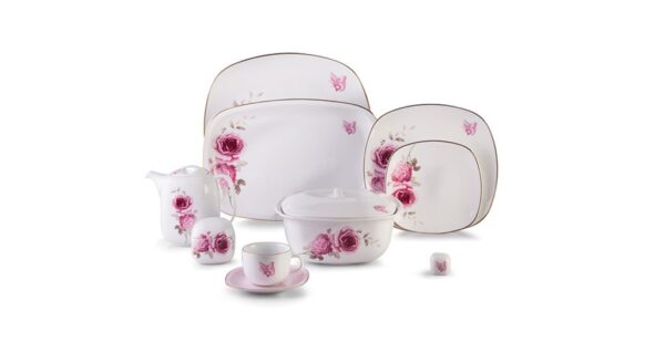 سرویس غذاخوری 98 پارچه چینی زرین ایران سری کواترو طرح رزفلاور 1 سرویس غذاخوری 98 پارچه چینی زرین ایران سری کواترو طرح رزفلاور