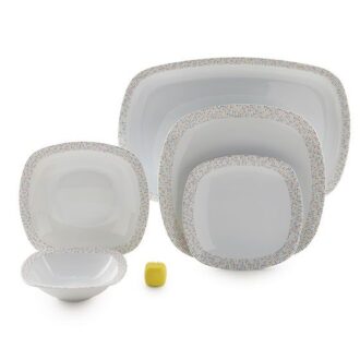 سرویس غذاخوری 27 پارچه چینی زرین ایران سری کواترو طرح ماتریکس