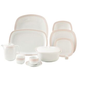 سرویس غذاخوری 98 پارچه چینی زرین ایران سری کواترو طرح مریدین رزگلد