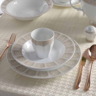 سرویس غذاخوری 29 پارچه چینی زرین ایران سری نئوکلاسیک طرح آرتمیس کرم