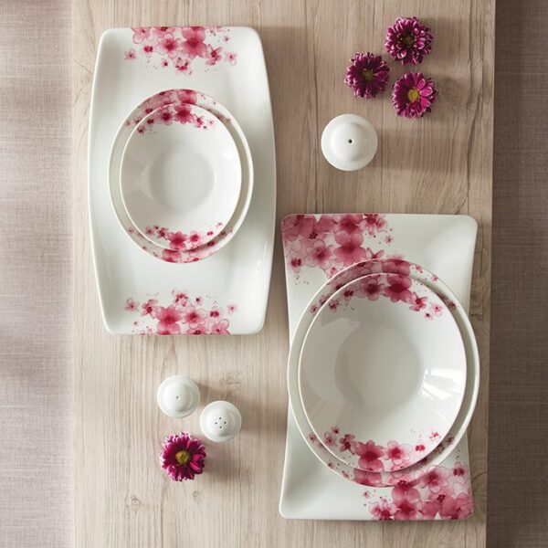 سرویس غذاخوری30 پارچه چینی زرین ایران سری وینچی طرح آزالیا پینک