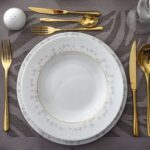 سرویس غذاخوری 28 پارچه چینی زرین ایران سری ایتالیااف طرح برایدال سفید