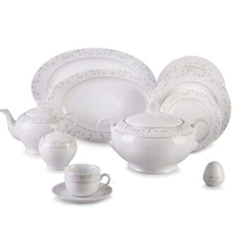 سرویس غذاخوری 102پارچه چینی زرین ایران سری ایتالیااف طرح برایدال سفید