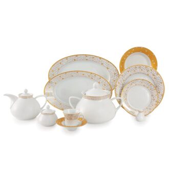 سرویس غذاخوری 108 پارچه چینی زرین ایران سری شهرزاد طرح ژئومتریکال طلایی