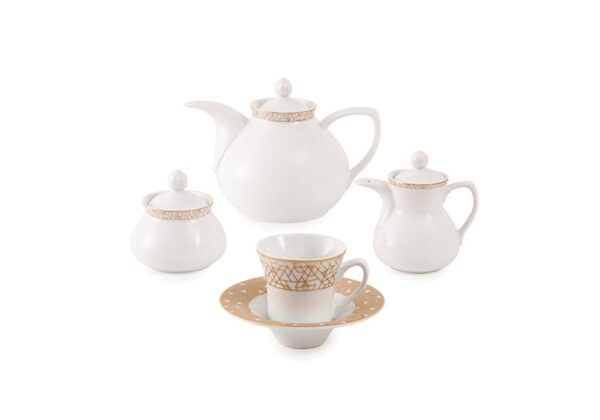 سرویس غذاخوری 108 پارچه چینی زرین ایران سری شهرزاد طرح ژئومتریکال نقره ای