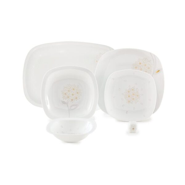 سرویس غذاخوری 98 پارچه چینی زرین ایران سری کواترو طرح گلدن لوتوس