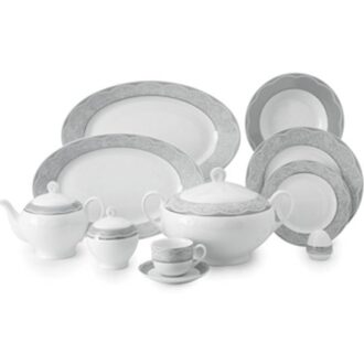 سرویس غذاخوری 102پارچه چینی زرین ایران سری ایتالیااف طرح ایزابل پلاتینی