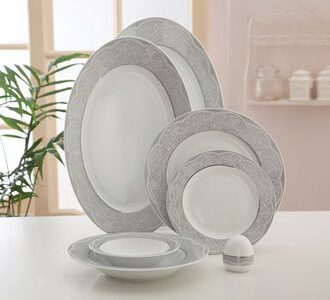 سرویس غذاخوری 28 پارچه چینی زرین ایران سری ایتالیااف مدل ایزابل پلاتینی