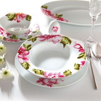 سرویس غذاخوری 28 پارچه چینی زرین ایران سری ایتالیااف طرح لیلین