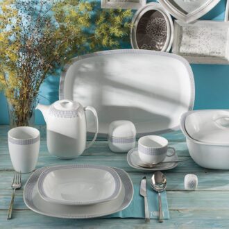 سرویس غذاخوری 98 پارچه چینی زرین ایران سری کواترو طرح لورن طلایی