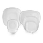 سرویس غذاخوری 98 پارچه چینی زرین ایران سری کواترو طرح لورن پلاتینی