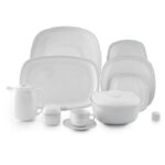 سرویس غذاخوری 98 پارچه چینی زرین ایران سری کواترو طرح لورن پلاتینی