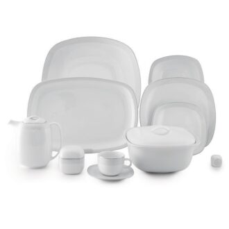 سرویس غذاخوری 98 پارچه چینی زرین ایران سری کواترو طرح لورن پلاتینی