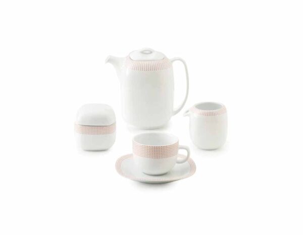 سرویس غذاخوری 98 پارچه چینی زرین ایران سری کواترو طرح مریدین رزگلد