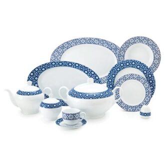 سرویس غذاخوری 102پارچه چینی زرین ایران سری ایتالیااف طرح میبد سرمه ای