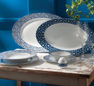 سرویس غذاخوری 28 پارچه چینی زرین ایران سری ایتالیااف مدل میبد سرمه ای