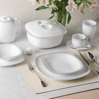 سرویس غذاخوری 27 پارچه چینی زرین ایران سری کواترو طرح مون بلان