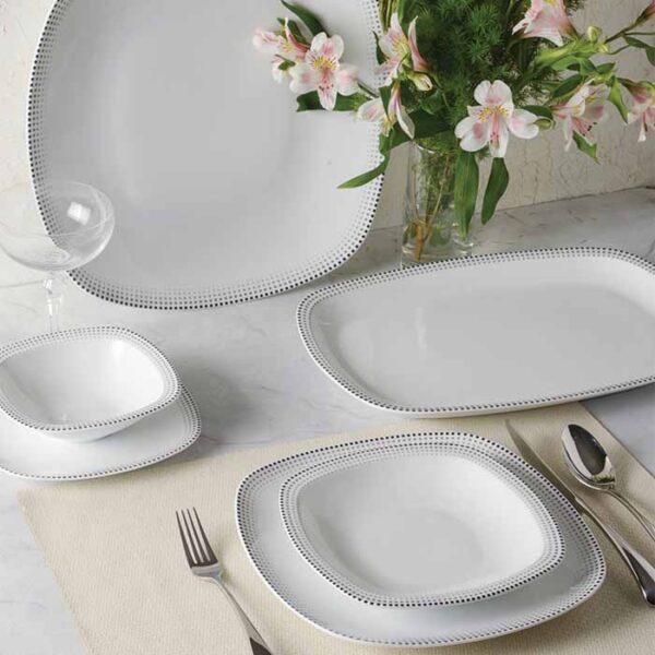 سرویس غذاخوری 98 پارچه چینی زرین ایران سری کواترو طرح مون بلان