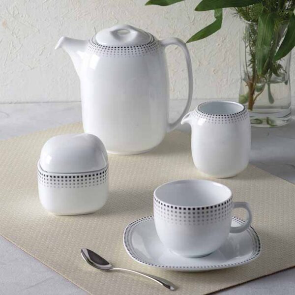 سرویس غذاخوری 98 پارچه چینی زرین ایران سری کواترو طرح مون بلان