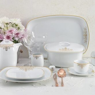 سرویس غذاخوری 98 پارچه چینی زرین ایران سری کواترو طرح مونت کارلو طلایی