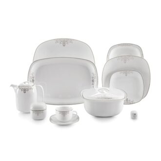 سرویس غذاخوری 98 پارچه چینی زرین ایران سری کواترو طرح مونت کارلو پلاتینی