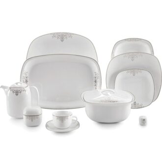 سرویس غذاخوری 98 پارچه چینی زرین ایران سری کواترو طرح مونت کارلو پلاتینی