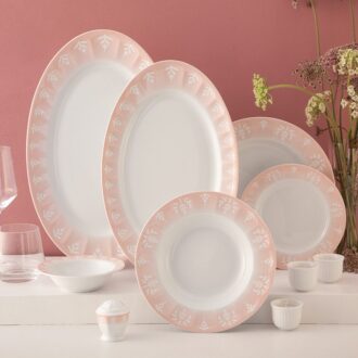 سرویس غذاخوری 29 پارچه چینی زرین ایران سری نئوکلاسیک طرح اوآسیس صورتی