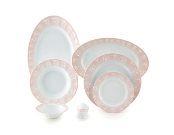 سرویس غذاخوری 29 پارچه چینی زرین ایران سری نئوکلاسیک طرح اوآسیس صورتی