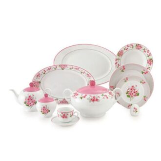 سرویس غذاخوری 102پارچه چینی زرین ایران سری ایتالیااف طرح یاس صورتی