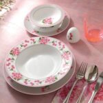 سرویس غذاخوری 28 پارچه چینی زرین ایران سری ایتالیااف طرح یاس صورتی