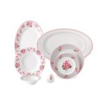 سرویس غذاخوری 28 پارچه چینی زرین ایران سری ایتالیااف طرح یاس صورتی