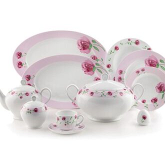 سرویس غذاخوری 102پارچه چینی زرین ایران سری ایتالیااف طرح پینک رز