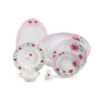 سرویس غذاخوری 28 پارچه چینی زرین ایران سری ایتالیااف طرح پینک رز