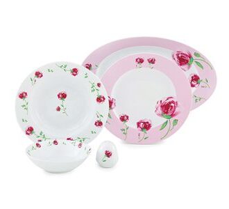 سرویس غذاخوری 28 پارچه چینی زرین ایران سری ایتالیااف طرح پینک رز