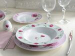 سرویس غذاخوری 28 پارچه چینی زرین ایران سری ایتالیااف طرح پینک رز