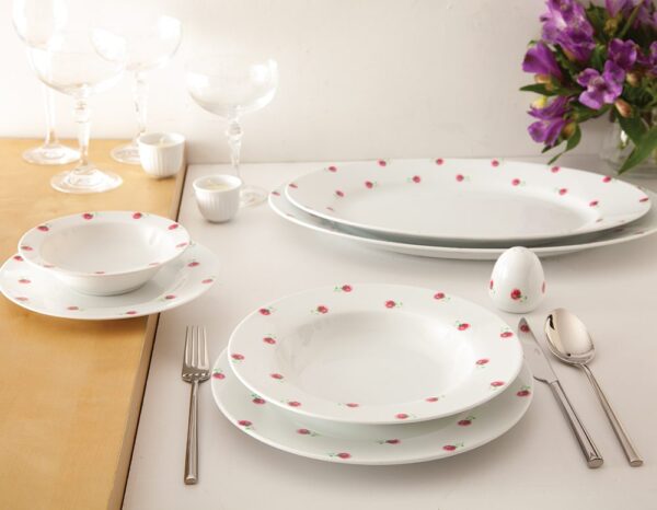 سرویس غذاخوری 28 پارچه چینی زرین ایران سری ایتالیااف طرح پینک رز مینیاتوری