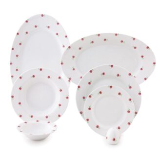 سرویس غذاخوری 28 پارچه چینی زرین ایران سری ایتالیااف طرح پینک رز مینیاتوری