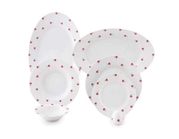 سرویس غذاخوری 28 پارچه چینی زرین ایران سری ایتالیااف طرح پینک رز مینیاتوری