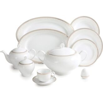 سرویس غذاخوری 102پارچه چینی زرین ایران سری ایتالیااف طرح ریوا طلایی