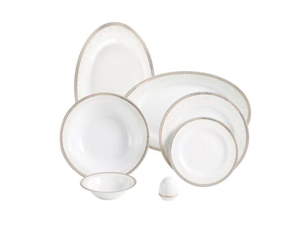 سرویس غذاخوری 102پارچه چینی زرین ایران سری ایتالیااف طرح ریوا طلایی