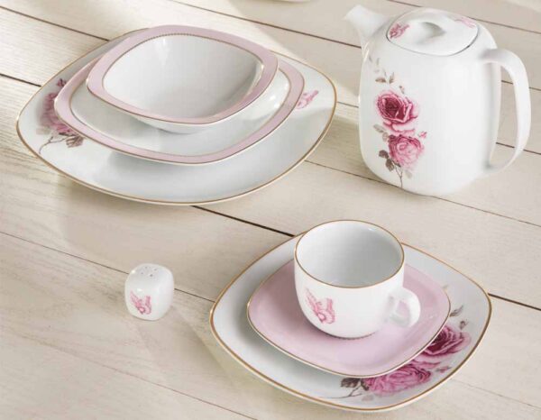 سرویس غذاخوری 98 پارچه چینی زرین ایران سری کواترو طرح رزفلاور