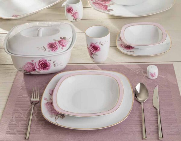 سرویس غذاخوری 98 پارچه چینی زرین ایران سری کواترو طرح رزفلاور