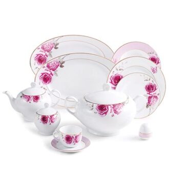 سرویس غذاخوری 102پارچه چینی زرین ایران سری ایتالیااف طرح رز فلاور