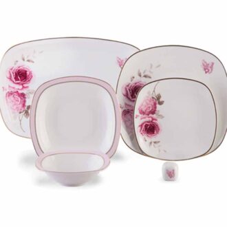 سرویس غذاخوری 98 پارچه چینی زرین ایران سری کواترو طرح رزفلاور