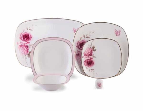 سرویس غذاخوری 98 پارچه چینی زرین ایران سری کواترو طرح رزفلاور