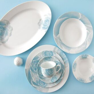 سرویس غذاخوری 28 پارچه چینی زرین ایران سری ایتالیااف طرح رزتا آبی