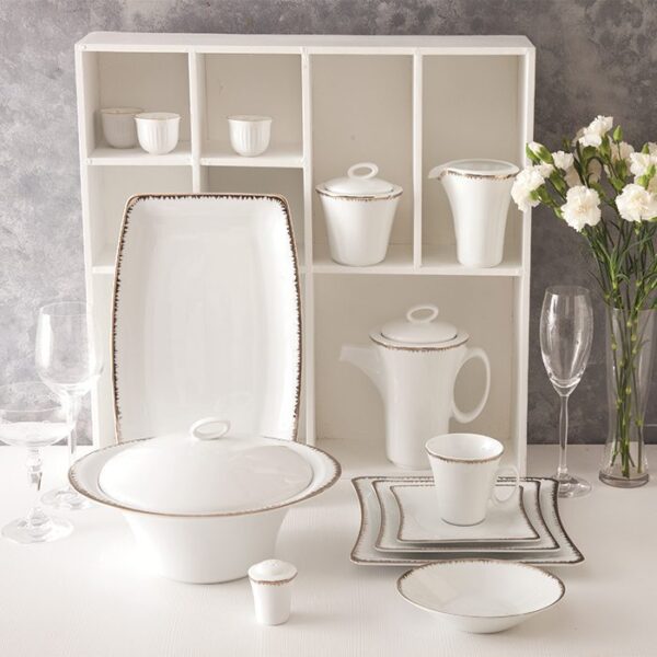 سرویس غذاخوری 97 پارچه چینی زرین ایران سری وینچی الیسه طرح رویال پلاتینی